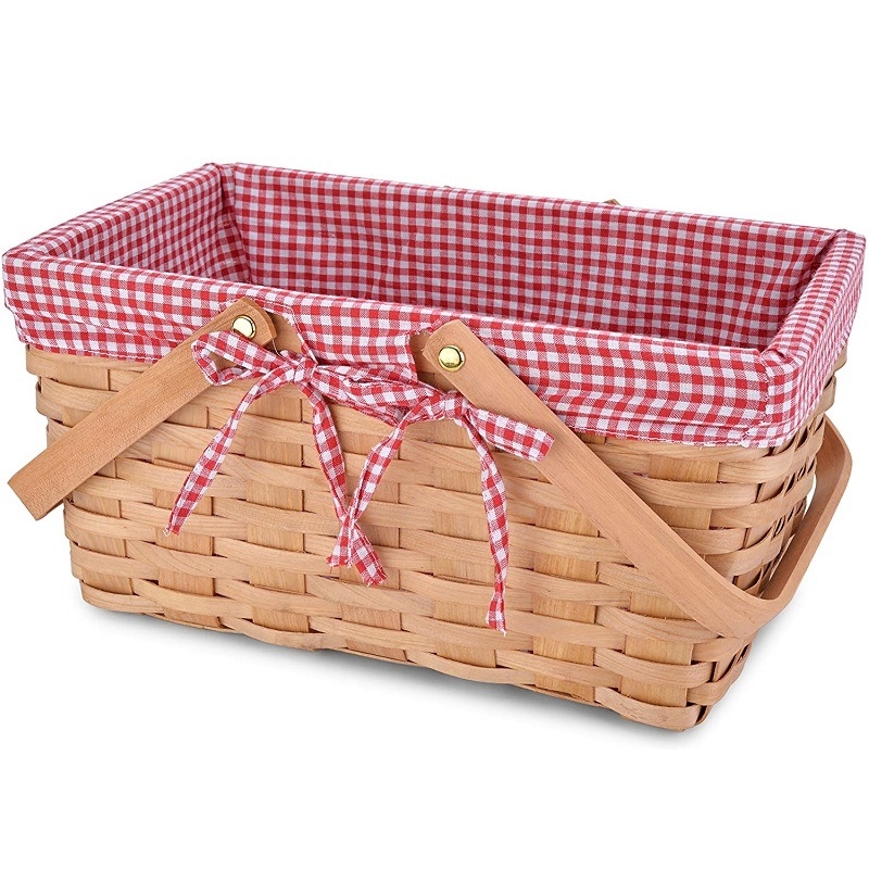 Hot Selling Country Style Wicker Picnic Basket with Folding Handles Liners for Picnics Parties