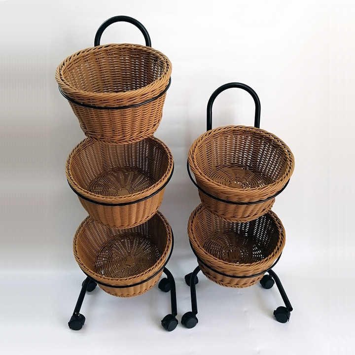 Movable rattan baskets for Supermarket Display